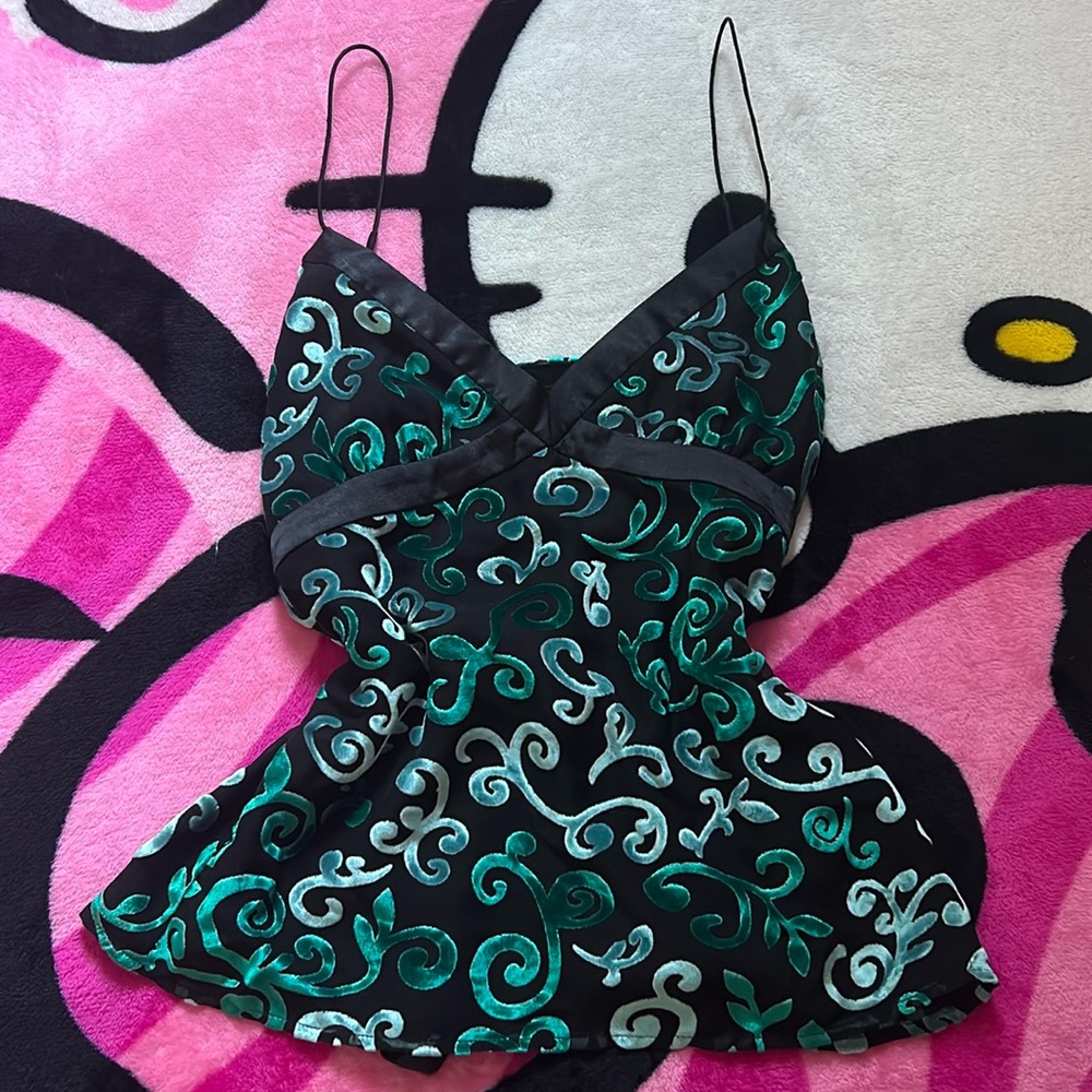 Guess Jeans Green Velvet Abstract Cami Top